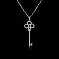 S925 Sterling Silver Key Lock Necklace, Women's Korean Style Luxury Fashion Pendant Chain-YSF-959K White Gold Zircon Key Necklace (with certificate)  925 Silver