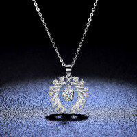 925 Sterling Silver Moissanite Angel Wing Pendant Necklace for Women-50-ply chain (set with imitation diamonds)  925 silver