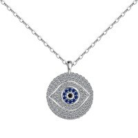 wholesale S925 Sterling Silver Cross-Border Light Luxury Women's Necklace, Fashionable and Elegant Blue Eye Design Round Pendant Collarbone Chain-Platinum DY190723-SW-BA 925 Silver