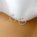 wholesale S925 Sterling Silver Geometric Half-Moon Line Pearl Earrings-0-1