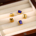 wholesale Gold-plated 925 ancient silver fittings set with natural rectangular lapis lazuli spacer beads, back cloud pendant for DIY jewelry accessories-0-2
