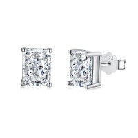 wholesale S925 Sterling Silver European and American Iced Flower Cut Square Zircon Necklace Earrings Ring Set for Women, 8A, Versatile and High-End Style-White gold and white diamonds DY1D0249-SW-WH 925 silver