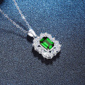 S925 Sterling Silver Moissanite Square Emerald Lab-Grown Ruby Sapphire Necklace-0-5