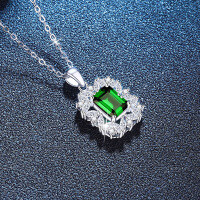 S925 Sterling Silver Moissanite Square Emerald Lab-Grown Ruby Sapphire Necklace-Cultured Emerald Zambia 6*8mm  925 Silver