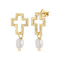 wholesale 14K Gold Baroque Pearl Earrings for Women, European and American Cross-Border Fashion, 925 Sterling Silver Hollow Cross Earrings-0-0