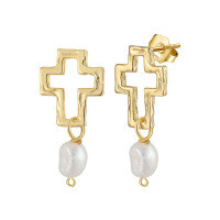 wholesale 14K Gold Baroque Pearl Earrings for Women, European and American Cross-Border Fashion, 925 Sterling Silver Hollow Cross Earrings-S925 sterling silver natural freshwater beads weigh approximately 2.64g 925 silver