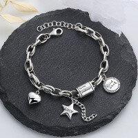 wholesale S925 Sterling Silver Chain Body Creative Multi-Element Charm Bracelet Baroque Personality Hip Hop Trend Accessory-133S/approximately 14 grams 925 silver