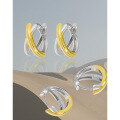 wholesale S925 Sterling Silver Minimalist Two-Tone Plated Crossed Double Hoop Earrings for Women, Original Design, Niche, Ins Style-0-1