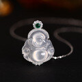 wholesale S925 Sterling Silver Icy Chalcedony Maitreya Buddha Pendant Necklace for Women, Laughing Buddha Necklace, Big Belly Buddha Sweater Chain, Chinese Style-0-0