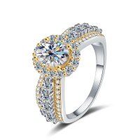 925 Sterling Silver Bicolor Moissanite Ring, 1.5ct Oval Cut, Women's Light Luxury Design.-6*8mm (1.5ct moissanite)  US size 8