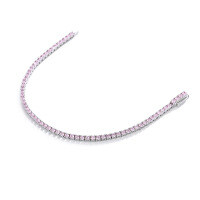 Sterling Silver Full-Diamond Color Zircon Bracelet for Women-2mm hidden clasp pink zircon bracelet  14cm