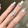 wholesale S925 sterling silver full diamond cross ring, edgy sweet and cool style, ins minimalist irregular streamline index finger ring for stacking-0-3
