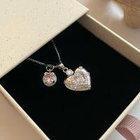 wholesale S925 Sterling Silver Ice-Pick Sparkling Starry Heart Double Pendant Necklace, Japanese Sweetheart Versatile High-End Collarbone Chain for Women-Platinum>925 silver