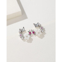 wholesale 925 Sterling Silver Flower Earrings for Women, Light Luxury Niche Design with Zircon, Shell, Butterfly Stud Earrings, High-End Sense and Elegant Ear Accessories-Butterfly and Flower Earrings - Plastic Earplugs Included  925 Silver