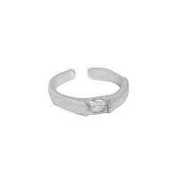 wholesale S925 Sterling Silver Korean Version Ins Minimalist Niche Design Versatile Micro-Set Zirconia Textured Open Adjustable Ring for Women-Platinum [No. 13/Adjustable] Opening adjustable