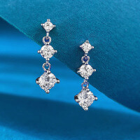 wholesale S925 silver new jewelry Korean and Japanese style ins-style earrings cut simulated square zircon stud earrings-E465 Platinum &gt; 925 Silver