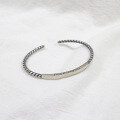 wholesale S925 Sterling Silver ST022 Korean Style Simple Vintage Distressed Twist Rope Square Tube Retro Silver Bracelet Bangle-0-1