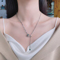 wholesale S925 Sterling Silver Creative Bow Knot with Three-Color Zirconia Tassel Necklace, Super Fairy Design Sense Sweet and Cool Style Necklace-0-0