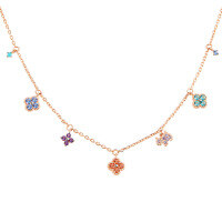 wholesale S925 Sterling Silver Lucky Four-Leaf Flower Mini Necklace for Women, Small and Unique Design, French Elegance with Colored Gemstones, Luxurious Gift-Multi-Flower Necklace - Colored Diamond Rose Gold > 925 Silver