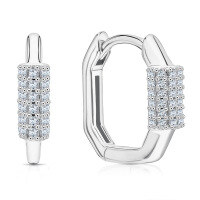 wholesale S925 Sterling Silver Oval Geometric Earrings with Micro-Set Zircon, Minimalist INS Style Hoop Earrings-Silver 925 silver