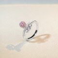 wholesale S925 Sterling Silver Ring with Teardrop High Carbon Diamond, Light Luxury Pink Diamond, Ins Style Minimalist Japanese and Korean Pear-Shaped Ring-0-3
