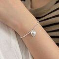 wholesale S925 Sterling Silver Tiny Grain Heart Best Friend Bracelet for Women, Korean New Style, Ins Minimalist Design, Elegant Heart-shaped-0-2