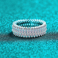 S925 Silver Full Moissanite Women's Rectangular Diamond Large Row Ring-2.6 carat full mozzarella  US size 5