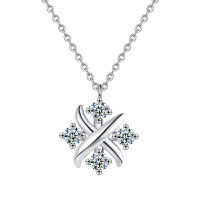 925 Silver Moissanite X Letter Necklace Women's Light Luxury Pendant-X letter necklace (white gold)  40-point moissanite (single 10-point diamond)