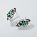 wholesale S925 Sterling Silver with Lab-Grown Emerald Leaf Earrings, Retro Luxury Style, Women's Wholesale from Manufacturer-0-1