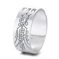 wholesale S990 Silver Tide Sheng Prosperity and Peace Talisman Wide Band Ring Vintage Creative Ethnic Style Index Finger Ring-0-8