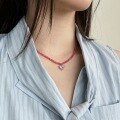 wholesale S925 Sterling Silver Advanced Sense Women's Necklace, Exquisite Pink Heart with Rose Red Beaded Design, Light Luxury Versatile Beaded Chain for Women-0-1