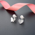 wholesale S925 Sterling Silver Plain Round Pearl Earrings for Women, Summer Style Small Fresh Sweet One Pair Two Ways Heart Butterfly Earrings-0-5