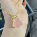 wholesale S925 Sterling Silver Pink Buddha Necklace for Women, Minimalist Collarbone Chain with Full Crystal Pendant, Live Streaming Wholesale-0-2