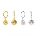 wholesale Sterling Silver Evil Eye Hoop Earrings with Circular Pendant, Trendy and Unique Eye Design, Niche Stylish Ear Accessories-0-0