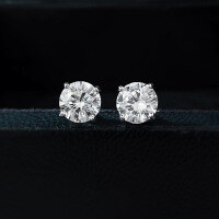 wholesale S925 Silver 1ct Classic Round Cut Simulated Diamond Stud Earrings for Women Fashion Versatile Earrings-E021 White Diamond &gt;925 Silver
