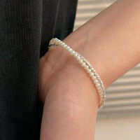wholesale S925 Sterling Silver Crushed Silver Freshwater Pearl Double Wrap Bracelet for Women, Simple and Elegant Beaded Hand Accessory-Sterling silver