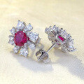 wholesale S925 Silver New 1-Carat Round Diamond Pigeon Blood Red Sunflower High-End Luxury Earrings for Women-0-2