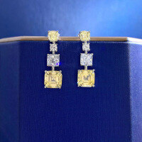 wholesale 925 SilverJewelry NewIns Style 7*7 Pagoda Yellow Diamond Earrings Full Diamond Stud Earrings for Women Cross-border-E285 Yellow Diamonds (Orders start at 10 pairs) &gt; 925 Silver