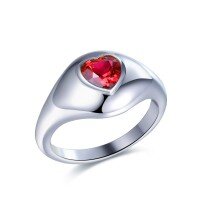 wholesale Silver Plated Gold, Small Niche Design Heart-shaped Inlaid with 1 Carat Lab-grown Ruby Ring for Women, Sweet and Versatile-Cultured Ruby Ring  US Size 5