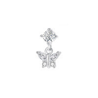 wholesale 925 Sterling Silver French-style Ultra-sparkling Zircon Butterfly Ear Studs For Women, Luxurious And Versatile Commuter Earrings Wholesale-E5500_White Zirconium_Platinum-Plated_Single 925 Silver