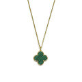 wholesale S925 Sterling Silver Malachite Lucky Four-Leaf Clover Necklace, Luxe Vintage Elegant Floral Collarbone Chain-0-0