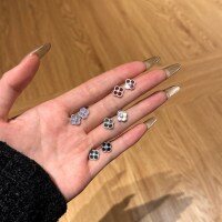 wholesale S925 Sterling Silver Korean-style Light Luxury Earrings with Advanced Zircon and Mother-of-Pearl Inlay, Fashionable Clover Minimalist Design Earrings-DY1D0273-SW-SS 925 Silver