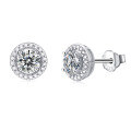 wholesale S925 Sterling Silver Moissanite Round Stud Earrings Fashion Minimalist Luxury Exquisite Niche Design Geometric Earrings-0-0