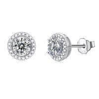wholesale S925 Sterling Silver Moissanite Round Stud Earrings Fashion Minimalist Luxury Exquisite Niche Design Geometric Earrings-Platinum 925 silver