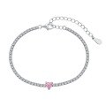 wholesale S925 Sterling Silver Cross-Border Women's Pink Love Zirconia Pavé Tennis Bracelet with Exquisite Sweet European-American Style Design-0-5