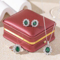 wholesale Platinum New High-End Jewelry Lab-Created Emerald 3-Carat Oval Matching Ring, Necklace and Earrings Set-0-8