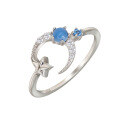 wholesale S925 Silver Plated 14K Gold, French-inspired Minimalist Crescent Moon and Star Design Light Blue Chalcedony Ring-0-4