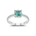 wholesale S925 Sterling Silver 2ct Green Moissanite Ring with GRA Certificate, Fashionable Light Luxury Gemstone Ring-0-4