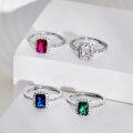 wholesale S925 Sterling Silver Cross-Border E-commerce Rhombus-Shaped Colored Zircon Open Ring with Advanced Design, Minimalist, Fashionable, and Elegant Style-0-0