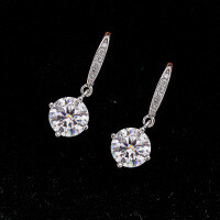 Metal Earrings Women Six-Claw Studs Simple Elegant Wedding Moissanite Gift Fringe Drops.-carat (zircon)  925 silver